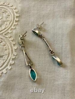 Anciennes Boucles D'oreilles Argent Massif Topazes Bleues Art Déco