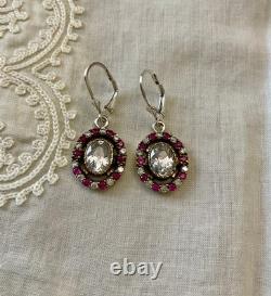 Anciennes Boucles D'oreilles Argent Massif Vermeil Rubis & Topazes Véritables Anciennes Boucles D'oreilles Argent Massif Vermeil Rubis & Topazes Véritables