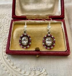 Anciennes Boucles D'oreilles Argent Massif Vermeil Rubis & Topazes Véritables Anciennes Boucles D'oreilles Argent Massif Vermeil Rubis & Topazes Véritables