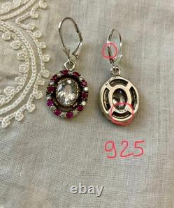 Anciennes Boucles D'oreilles Argent Massif Vermeil Rubis & Topazes Véritables Anciennes Boucles D'oreilles Argent Massif Vermeil Rubis & Topazes Véritables