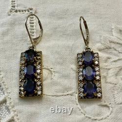 Anciennes Boucles D'oreilles Argent Massif Vermeil Topaze Et Améthyste