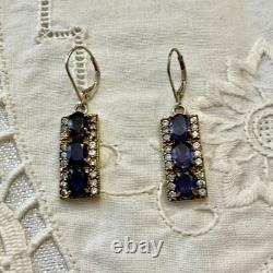Anciennes Boucles D'oreilles Argent Massif Vermeil Topaze Et Améthyste