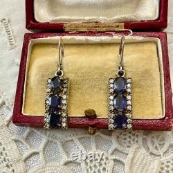 Anciennes Boucles D'oreilles Argent Massif Vermeil Topaze Et Améthyste
