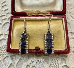 Anciennes Boucles D'oreilles Argent Massif Vermeil Topaze Et Améthyste
