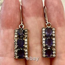 Anciennes Boucles D'oreilles Argent Massif Vermeil Topaze Et Améthyste