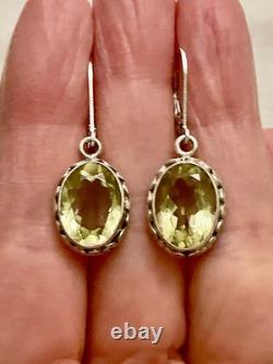 Anciennes Boucles D'oreilles Argent Massif -citrine Véritable