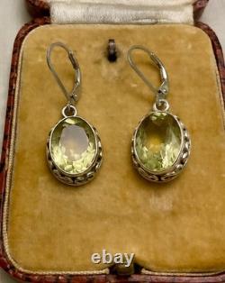Anciennes Boucles D'oreilles Argent Massif -citrine Véritable