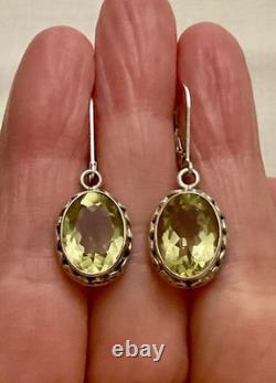 Anciennes Boucles D'oreilles Argent Massif -citrine Véritable