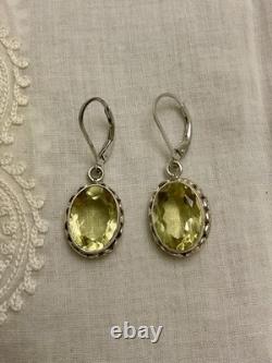 Anciennes Boucles D'oreilles Argent Massif -citrine Véritable