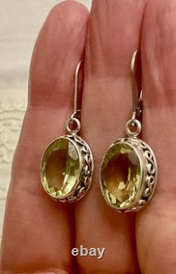 Anciennes Boucles D'oreilles Argent Massif -citrine Véritable