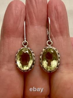 Anciennes Boucles D'oreilles Argent Massif -citrine Véritable