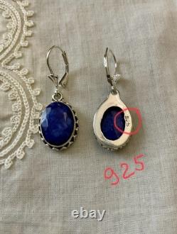Anciennes Boucles D'oreilles Argent Massif -véritable Saphir Bleu -fleur De Lys