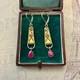 Anciennes Boucles D'oreilles Longues Argent Massif Et Or Rubis V&eacute;ritable