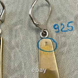 Anciennes Boucles D'oreilles Longues Argent Massif Et Or Rubis Véritable