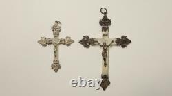 Anciens 2 Croix de communiant en nacre argent massif religion chrétienté XIX-XXe
