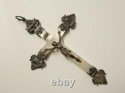 Anciens 2 Croix de communiant en nacre argent massif religion chrétienté XIX-XXe
