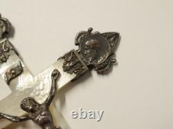 Anciens 2 Croix de communiant en nacre argent massif religion chrétienté XIX-XXe