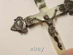 Anciens 2 Croix de communiant en nacre argent massif religion chrétienté XIX-XXe