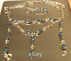 Argent Massif 925, Ancienne Parure Collier-Bracelet-BO-Pierres Bleues-Lot Bijoux