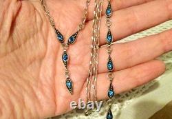 Argent Massif 925, Ancienne Parure Collier-Bracelet-BO-Pierres Bleues-Lot Bijoux