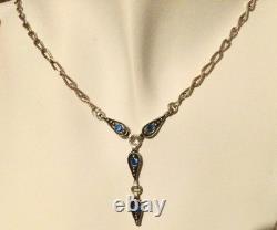 Argent Massif 925, Ancienne Parure Collier-Bracelet-BO-Pierres Bleues-Lot Bijoux