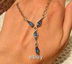 Argent Massif 925, Ancienne Parure Collier-Bracelet-BO-Pierres Bleues-Lot Bijoux