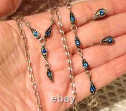 Argent Massif 925, Ancienne Parure Collier-Bracelet-BO-Pierres Bleues-Lot Bijoux