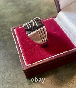 Art Deco CAMEE En Onyx, ARGENT MASSIF, TANK CHEVALIERE BAGUE ANCIENNE
