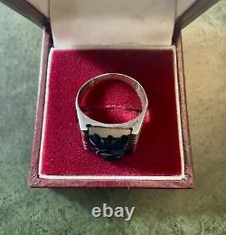 Art Deco CAMEE En Onyx, ARGENT MASSIF, TANK CHEVALIERE BAGUE ANCIENNE