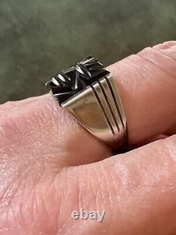 Art Deco CAMEE En Onyx, ARGENT MASSIF, TANK CHEVALIERE BAGUE ANCIENNE