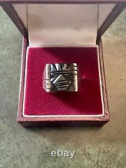 Art Deco CAMEE En Onyx, ARGENT MASSIF, TANK CHEVALIERE BAGUE ANCIENNE