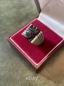 Art Deco CAMEE En Onyx, ARGENT MASSIF, TANK CHEVALIERE BAGUE ANCIENNE
