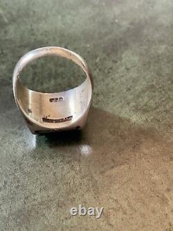Art Deco CAMEE En Onyx, ARGENT MASSIF, TANK CHEVALIERE BAGUE ANCIENNE