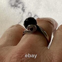 Art Deco Onyx, Topaze, Argent Massif Originale Ancienne Bague