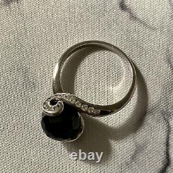 Art Deco Onyx, Topaze, Argent Massif Originale Ancienne Bague