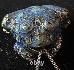 Art d'asie pendentif ancien grenouille Émaux cloisonnés argent massif vermeil