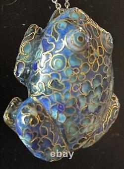 Art d'asie pendentif ancien grenouille Émaux cloisonnés argent massif vermeil