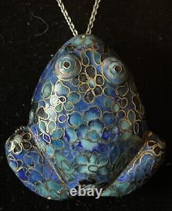 Art d'asie pendentif ancien grenouille Émaux cloisonnés argent massif vermeil