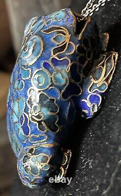 Art d'asie pendentif ancien grenouille Émaux cloisonnés argent massif vermeil