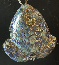 Art d'asie pendentif ancien grenouille Émaux cloisonnés argent massif vermeil