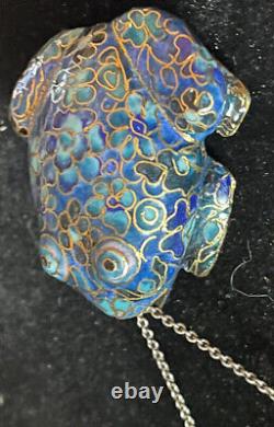 Art d'asie pendentif ancien grenouille Émaux cloisonnés argent massif vermeil