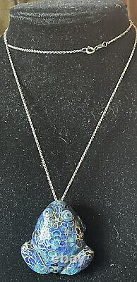 Art d'asie pendentif ancien grenouille Émaux cloisonnés argent massif vermeil