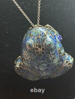 Art d'asie pendentif ancien grenouille Émaux cloisonnés argent massif vermeil