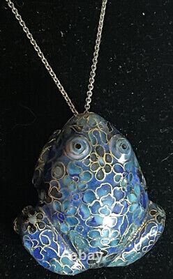 Art d'asie pendentif ancien grenouille Émaux cloisonnés argent massif vermeil