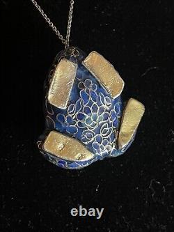 Art d'asie pendentif ancien grenouille Émaux cloisonnés argent massif vermeil
