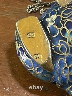 Art d'asie pendentif ancien grenouille Émaux cloisonnés argent massif vermeil