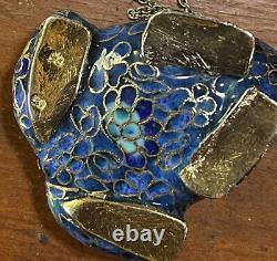 Art d'asie pendentif ancien grenouille Émaux cloisonnés argent massif vermeil
