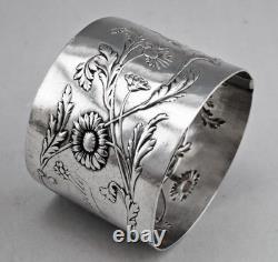 Art nouveau Ancien Rond de serviette en argent massif poinçon minerve 1er titre