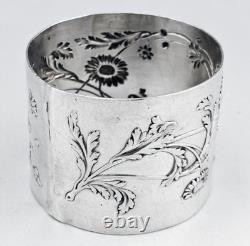 Art nouveau Ancien Rond de serviette en argent massif poinçon minerve 1er titre