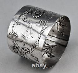 Art nouveau Ancien Rond de serviette en argent massif poinçon minerve 1er titre
